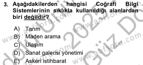 Coğrafi Bilgi Sistemlerine Giriş Dersi 2025 - 2026 Yılı (Vize) Ara Sınav Soruları 3. Soru
