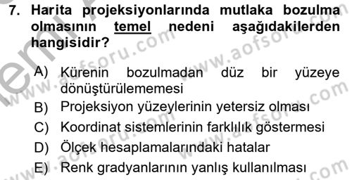 Coğrafi Bilgi Sistemlerine Giriş Dersi 2025 - 2026 Yılı (Vize) Ara Sınav Soruları 7. Soru