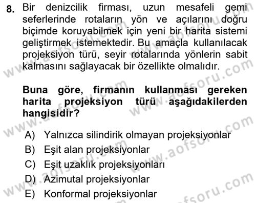 Coğrafi Bilgi Sistemlerine Giriş Dersi 2025 - 2026 Yılı (Vize) Ara Sınav Soruları 8. Soru