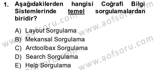 Coğrafi Bilgi Sistemleri Dersi 2013 - 2014 Yılı (Final) Dönem Sonu Sınav Soruları 1. Soru