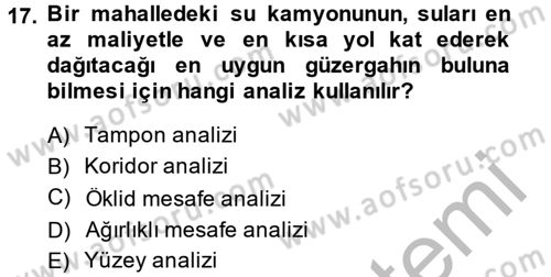 Coğrafi Bilgi Sistemleri Dersi 2013 - 2014 Yılı (Final) Dönem Sonu Sınavı 17. Soru