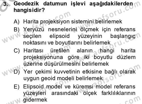 Coğrafi Bilgi Sistemleri Dersi 2013 - 2014 Yılı (Final) Dönem Sonu Sınav Soruları 3. Soru