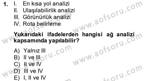Coğrafi Bilgi Sistemleri Dersi 2014 - 2015 Yılı (Vize) Ara Sınav Soruları 1. Soru