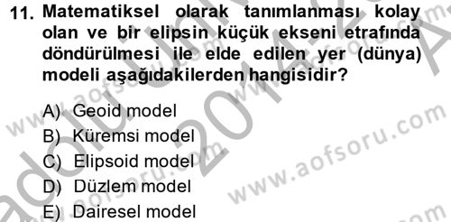 Coğrafi Bilgi Sistemleri Dersi 2014 - 2015 Yılı (Vize) Ara Sınav Soruları 11. Soru