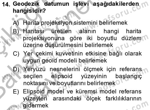 Coğrafi Bilgi Sistemleri Dersi 2014 - 2015 Yılı (Vize) Ara Sınav Soruları 14. Soru