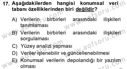 Coğrafi Bilgi Sistemleri Dersi 2014 - 2015 Yılı (Vize) Ara Sınav Soruları 17. Soru