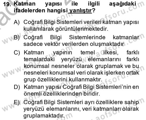 Coğrafi Bilgi Sistemleri Dersi 2014 - 2015 Yılı (Vize) Ara Sınav Soruları 19. Soru