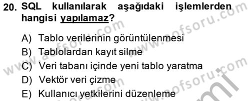 Coğrafi Bilgi Sistemleri Dersi 2014 - 2015 Yılı (Vize) Ara Sınav Soruları 20. Soru