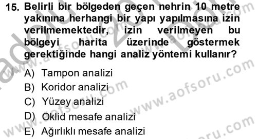 Coğrafi Bilgi Sistemleri Dersi 2014 - 2015 Yılı (Final) Dönem Sonu Sınav Soruları 15. Soru