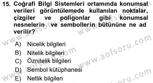 Coğrafi Bilgi Sistemleri Dersi 2015 - 2016 Yılı (Vize) Ara Sınav Soruları 15. Soru