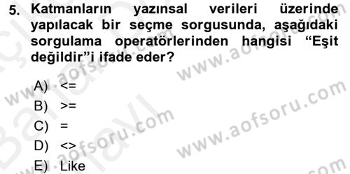Coğrafi Bilgi Sistemleri Dersi 2015 - 2016 Yılı (Vize) Ara Sınav Soruları 5. Soru