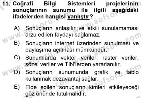 Coğrafi Bilgi Sistemleri Dersi 2015 - 2016 Yılı (Final) Dönem Sonu Sınav Soruları 11. Soru