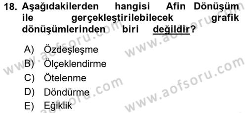 Coğrafi Bilgi Sistemleri Dersi 2015 - 2016 Yılı (Final) Dönem Sonu Sınav Soruları 18. Soru