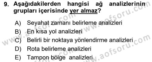 Coğrafi Bilgi Sistemleri Dersi 2015 - 2016 Yılı (Final) Dönem Sonu Sınav Soruları 9. Soru