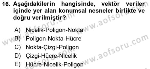 Coğrafi Bilgi Sistemleri Dersi 2016 - 2017 Yılı (Vize) Ara Sınav Soruları 16. Soru
