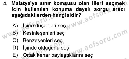 Coğrafi Bilgi Sistemleri Dersi 2016 - 2017 Yılı (Vize) Ara Sınav Soruları 4. Soru