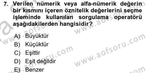 Coğrafi Bilgi Sistemleri Dersi 2016 - 2017 Yılı (Vize) Ara Sınav Soruları 7. Soru