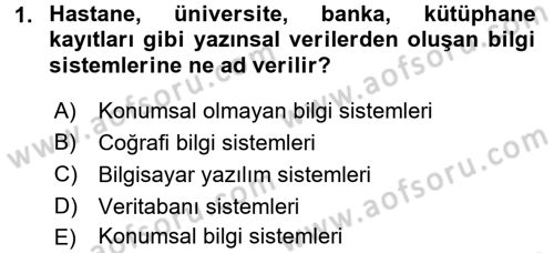 Coğrafi Bilgi Sistemleri Dersi 2016 - 2017 Yılı (Final) Dönem Sonu Sınav Soruları 1. Soru