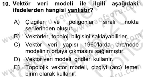 Coğrafi Bilgi Sistemleri Dersi 2016 - 2017 Yılı (Final) Dönem Sonu Sınav Soruları 10. Soru