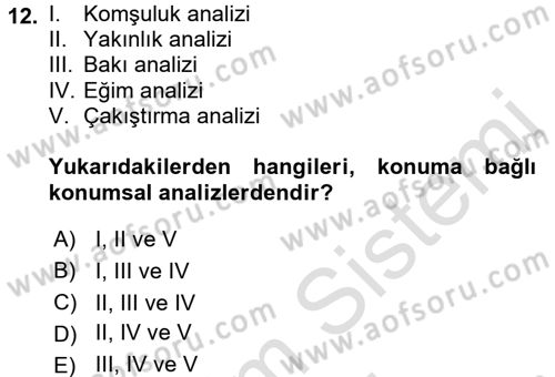 Coğrafi Bilgi Sistemleri Dersi 2016 - 2017 Yılı (Final) Dönem Sonu Sınav Soruları 12. Soru