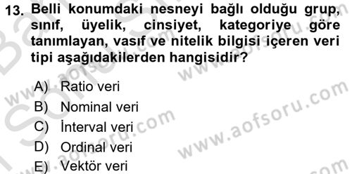 Coğrafi Bilgi Sistemleri Dersi 2016 - 2017 Yılı (Final) Dönem Sonu Sınav Soruları 13. Soru