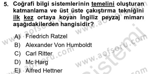 Coğrafi Bilgi Sistemleri Dersi 2016 - 2017 Yılı (Final) Dönem Sonu Sınav Soruları 5. Soru