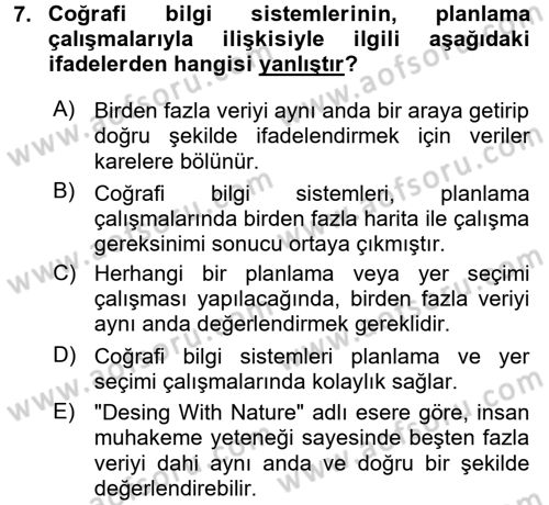 Coğrafi Bilgi Sistemleri Dersi 2016 - 2017 Yılı (Final) Dönem Sonu Sınav Soruları 7. Soru