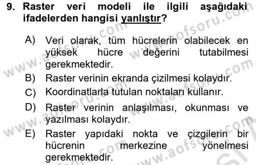 Coğrafi Bilgi Sistemleri Dersi 2016 - 2017 Yılı (Final) Dönem Sonu Sınav Soruları 9. Soru