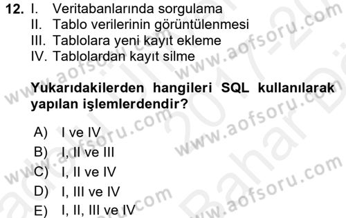 Coğrafi Bilgi Sistemleri Dersi 2017 - 2018 Yılı (Vize) Ara Sınav Soruları 12. Soru