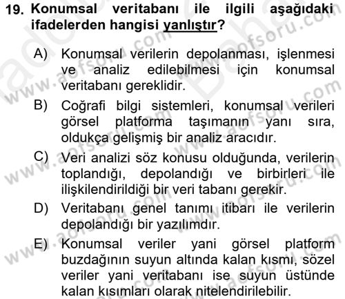 Coğrafi Bilgi Sistemleri Dersi 2017 - 2018 Yılı (Vize) Ara Sınav Soruları 19. Soru