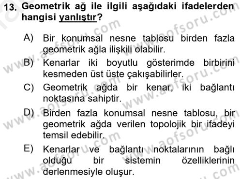 Coğrafi Bilgi Sistemleri Dersi 2017 - 2018 Yılı (Final) Dönem Sonu Sınav Soruları 13. Soru
