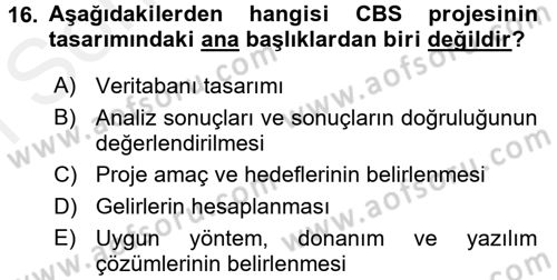 Coğrafi Bilgi Sistemleri Dersi 2017 - 2018 Yılı (Final) Dönem Sonu Sınav Soruları 16. Soru