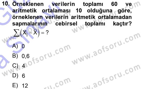 Coğrafi Bilgi Sistemleri İçin Temel İstatistik Dersi Ara Sınavı Deneme Sınav Soruları 10. Soru