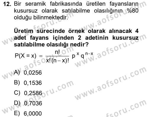 Coğrafi Bilgi Sistemleri İçin Temel İstatistik Dersi Ara Sınavı Deneme Sınav Soruları 12. Soru