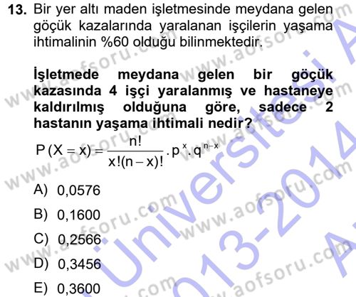 Coğrafi Bilgi Sistemleri İçin Temel İstatistik Dersi Ara Sınavı Deneme Sınav Soruları 13. Soru