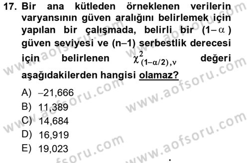 Coğrafi Bilgi Sistemleri İçin Temel İstatistik Dersi Ara Sınavı Deneme Sınav Soruları 17. Soru