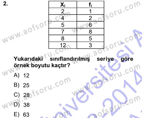 Coğrafi Bilgi Sistemleri İçin Temel İstatistik Dersi Ara Sınavı Deneme Sınav Soruları 2. Soru