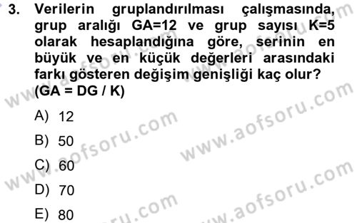 Coğrafi Bilgi Sistemleri İçin Temel İstatistik Dersi 2013 - 2014 Yılı (Vize) Ara Sınav Soruları 3. Soru