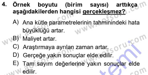 Coğrafi Bilgi Sistemleri İçin Temel İstatistik Dersi Ara Sınavı Deneme Sınav Soruları 4. Soru