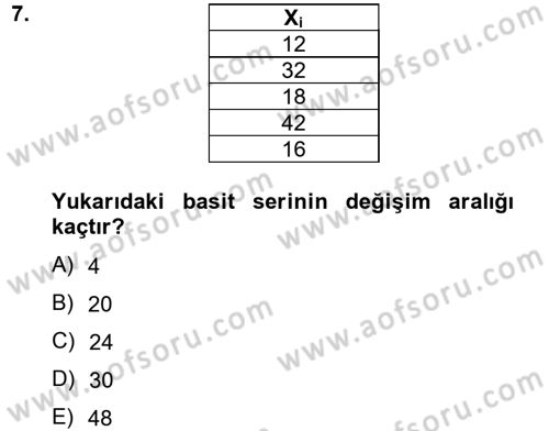 Coğrafi Bilgi Sistemleri İçin Temel İstatistik Dersi Ara Sınavı Deneme Sınav Soruları 7. Soru