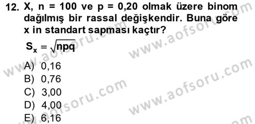 Coğrafi Bilgi Sistemleri İçin Temel İstatistik Dersi 2014 - 2015 Yılı (Vize) Ara Sınav Soruları 12. Soru