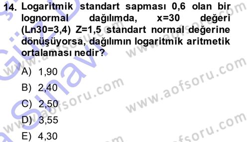 Coğrafi Bilgi Sistemleri İçin Temel İstatistik Dersi Ara Sınavı Deneme Sınav Soruları 14. Soru