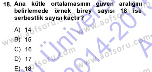 Coğrafi Bilgi Sistemleri İçin Temel İstatistik Dersi Ara Sınavı Deneme Sınav Soruları 18. Soru