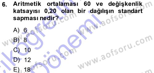 Coğrafi Bilgi Sistemleri İçin Temel İstatistik Dersi Ara Sınavı Deneme Sınav Soruları 6. Soru