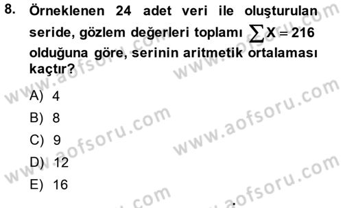 Coğrafi Bilgi Sistemleri İçin Temel İstatistik Dersi 2014 - 2015 Yılı (Vize) Ara Sınav Soruları 8. Soru