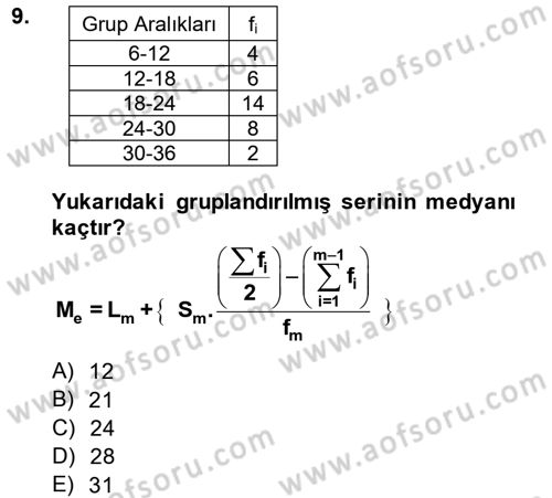 Coğrafi Bilgi Sistemleri İçin Temel İstatistik Dersi 2014 - 2015 Yılı (Vize) Ara Sınav Soruları 9. Soru