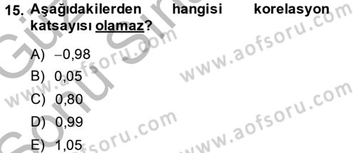 Coğrafi Bilgi Sistemleri İçin Temel İstatistik Dersi 2014 - 2015 Yılı (Final) Dönem Sonu Sınav Soruları 15. Soru