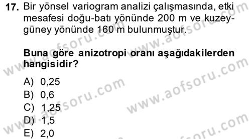 Coğrafi Bilgi Sistemleri İçin Temel İstatistik Dersi 2014 - 2015 Yılı (Final) Dönem Sonu Sınav Soruları 17. Soru