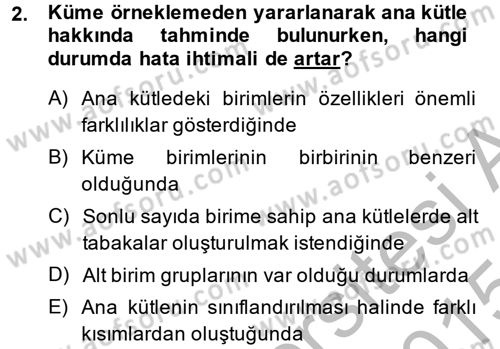 Coğrafi Bilgi Sistemleri İçin Temel İstatistik Dersi 2014 - 2015 Yılı (Final) Dönem Sonu Sınav Soruları 2. Soru