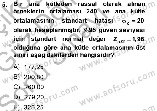 Coğrafi Bilgi Sistemleri İçin Temel İstatistik Dersi 2014 - 2015 Yılı (Final) Dönem Sonu Sınav Soruları 5. Soru